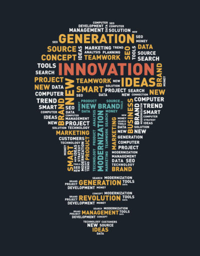 Vector word cloud of innovation light bulb